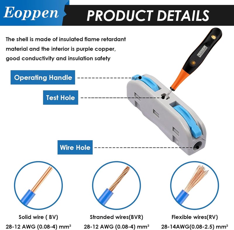 Eoppen 60Pcs Lever Wire Connectors 28-12 AWG Quick Connect Electrical Splicing Kit for Circuit Inline 1 in 1 out - Image 3